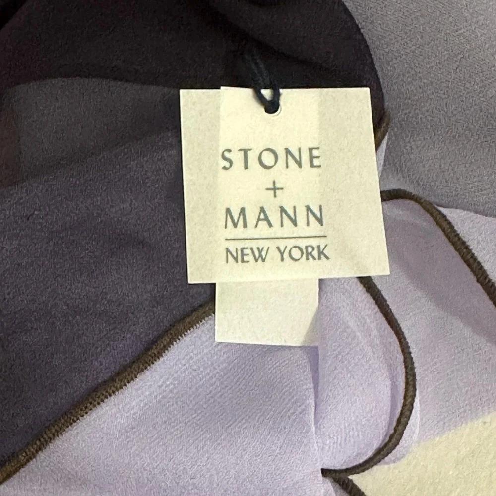 100% Silk Square Scarf 21 x 21  Lavender Brown Plum  Made in USA Vintage